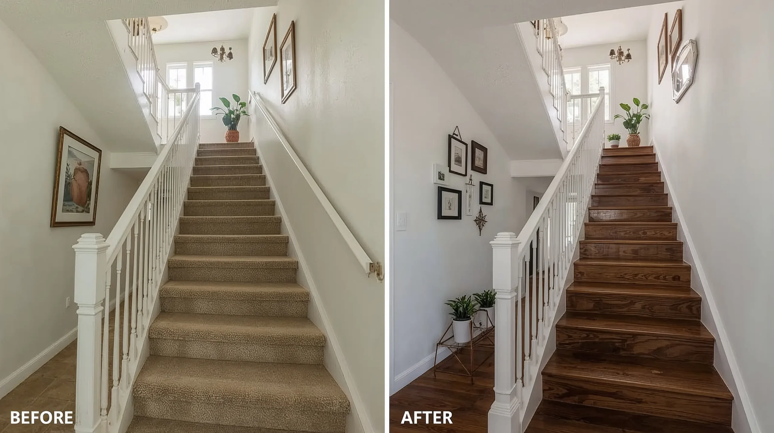 How to remodeling outdating stairs with a stylish transformation, showcasing a modern staircase makeover with fresh paint, updated treads, and sleek railings.