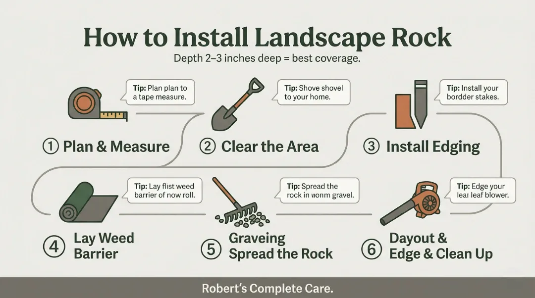 Step-by-step how to install landscape rock with Landscape Fabric, edging, and Gravel