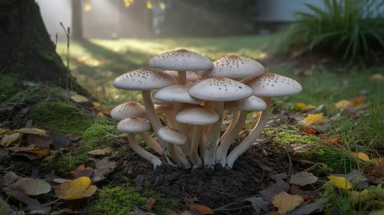 Cluster of mushrooms growing in grass showing how to get rid of mushrooms in yard naturally