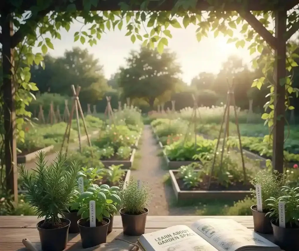 Garden workspace showing plants, tools, and layout guide to learn how to design a garden effectively