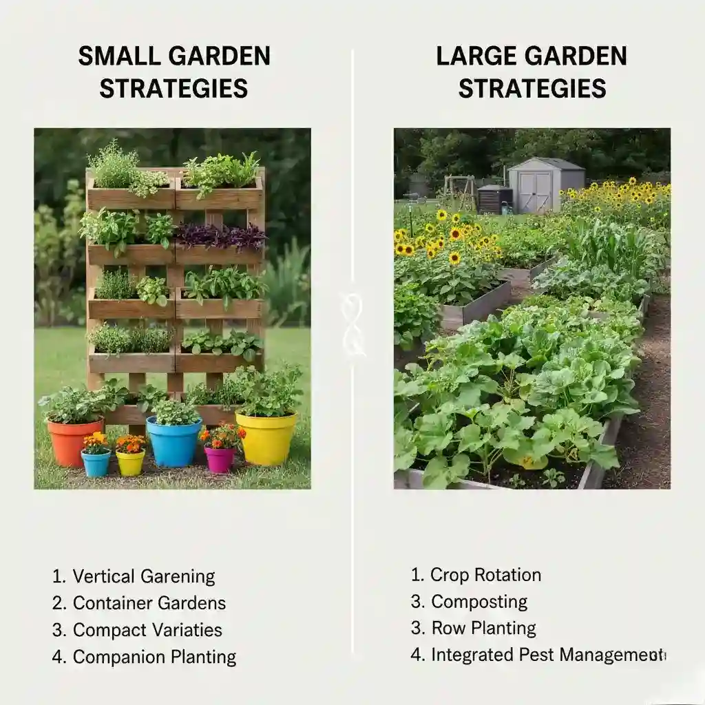 Small vs large garden strategies with vertical planters and raised vegetable beds