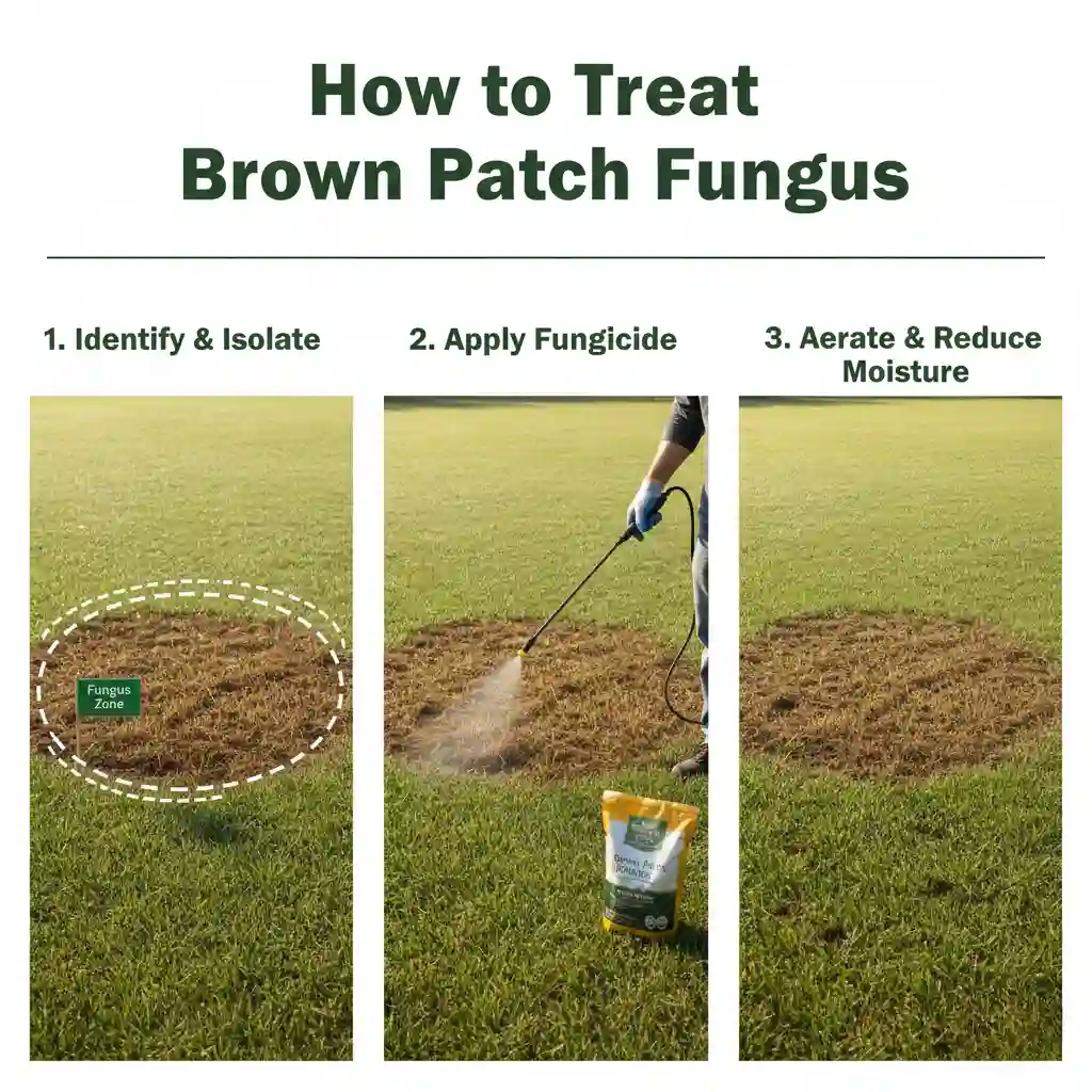 How to treat brown patch fungus showing steps to fix brown patches in grass and damaged lawn areas
