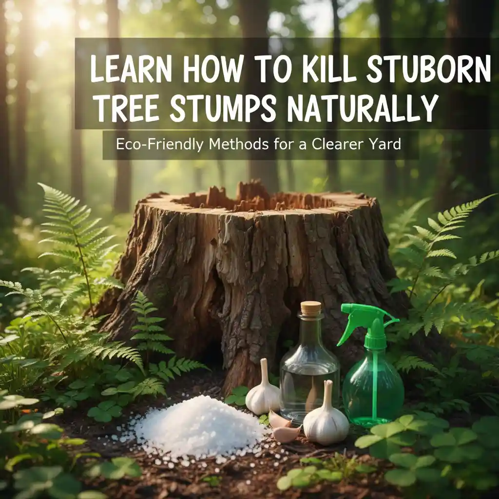Natural stump removal using salt and tools, showing how to get rid of tree trunks without chemicals