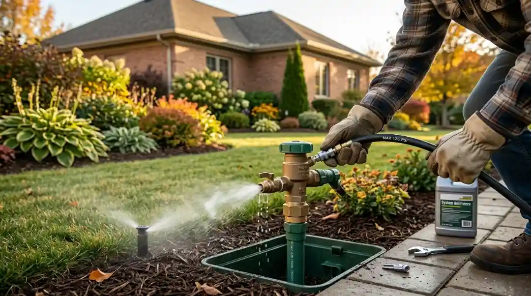How to winterize irrigation system technician draining sprinkler valves before winter freeze