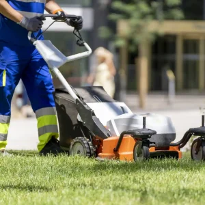 Professional lawn mowing service trimming grass, showing equipment and care How Much Does Lawn Mowing Cost