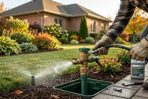 How to winterize irrigation system technician draining sprinkler valves before winter freeze