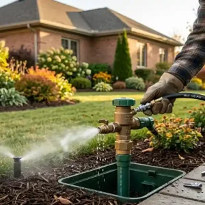 How to winterize irrigation system technician draining sprinkler valves before winter freeze